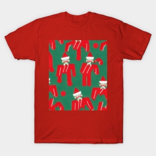 Futuristic Festive: Ugly Red Santa Claus Candy Cane Pattern T-Shirt